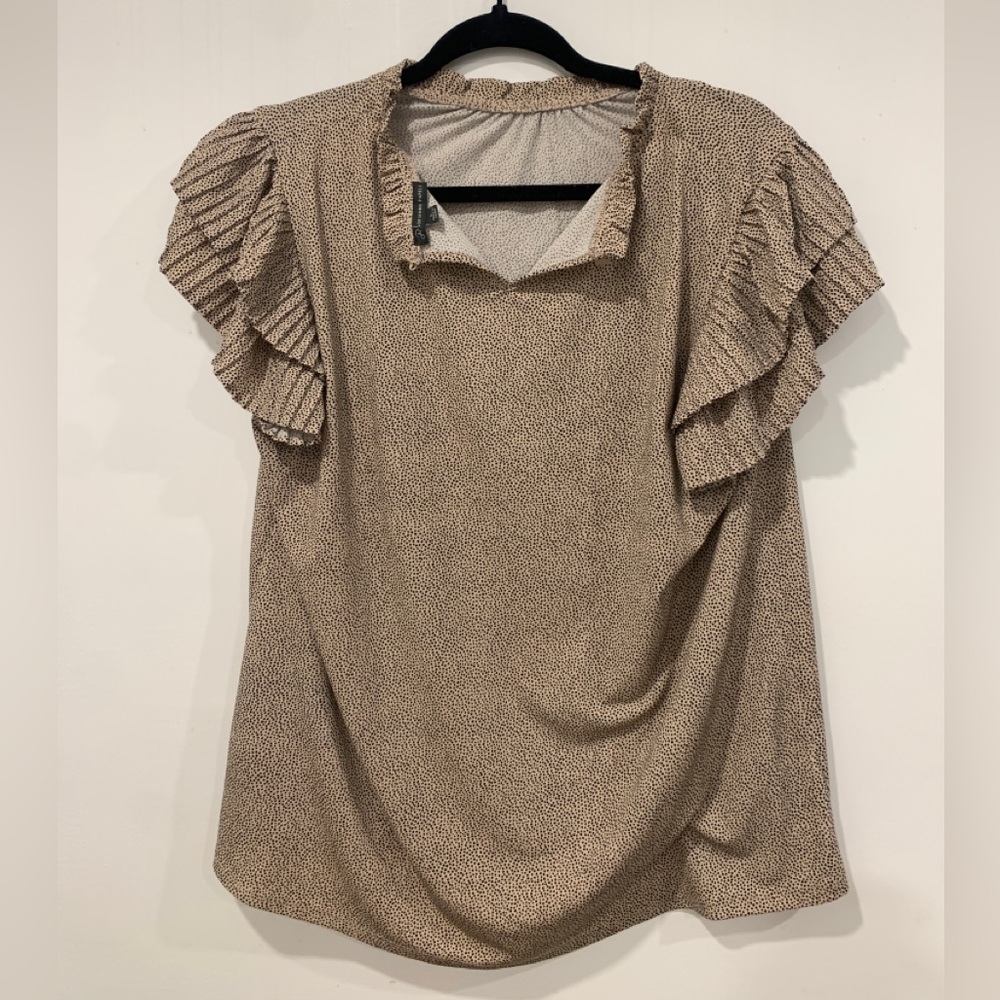 Adrianna Papell Blouse Tan with Black dots size L